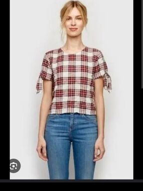 Jenni Kayne Red and White Plaid Tie-Sleeve Blouse